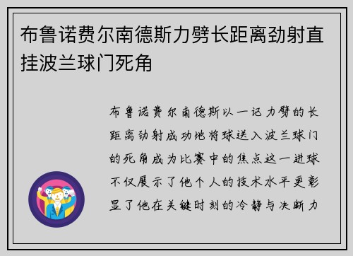 布鲁诺费尔南德斯力劈长距离劲射直挂波兰球门死角